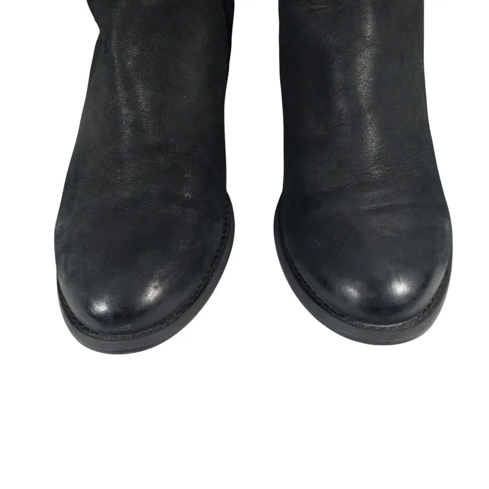 STEVE MADDEN! BLACK GENUINE LEATHER DUAL ZIPPER GOLD HEEL TRIM ANKLE BOOTS! 6.5M